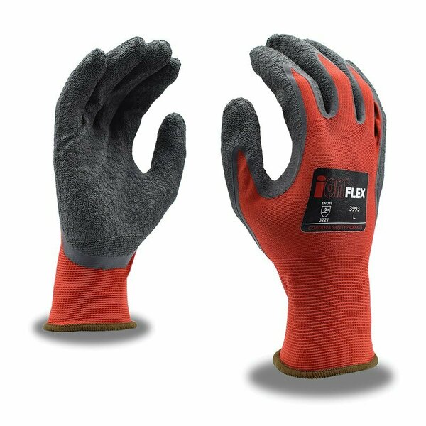Cordova iON Flex Nimble Red Nylon Shell Grey Crinkle Latex Coated Work Gloves, L 3993L